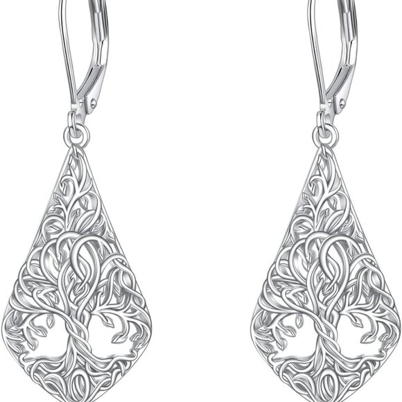 Sterling Silver Dangle Earrings Tree of Life Heart Teardrop Hypoallergenic Jewel